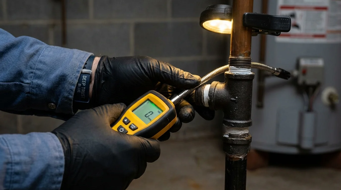 Gas leak detection with electronic sniffer by Johns Plumbing LLC in Casey