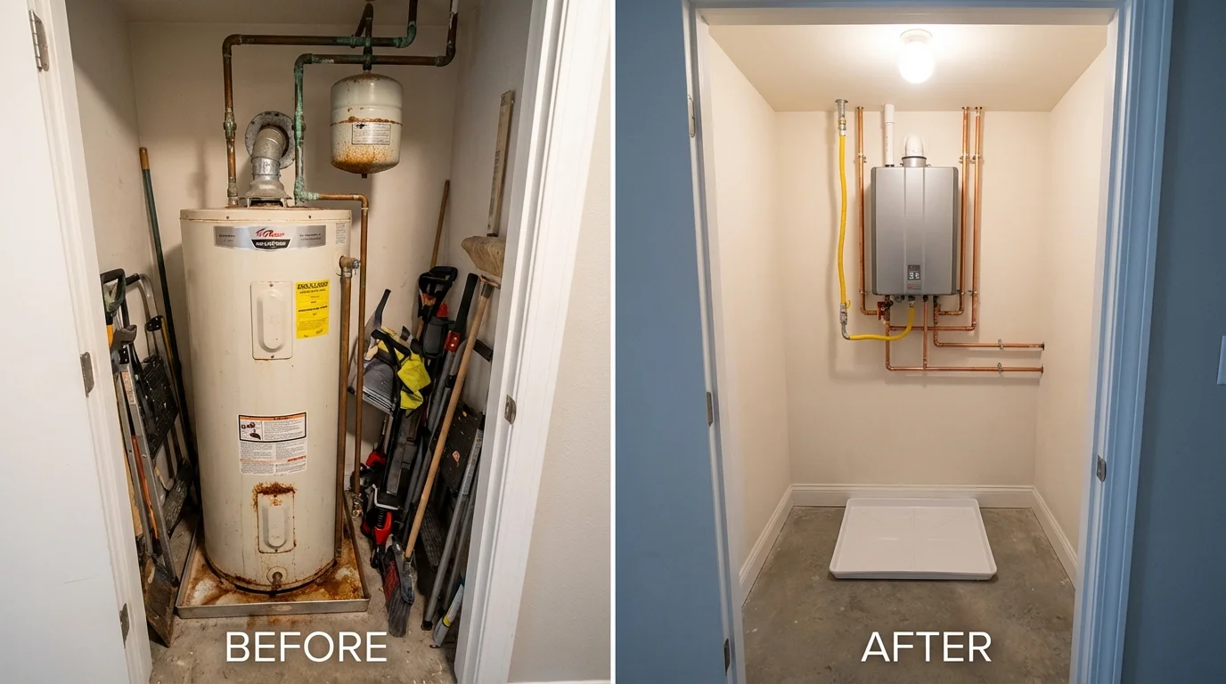 Tank water heater versus wall-mounted tankless unit comparison for Casey, IL homeowners